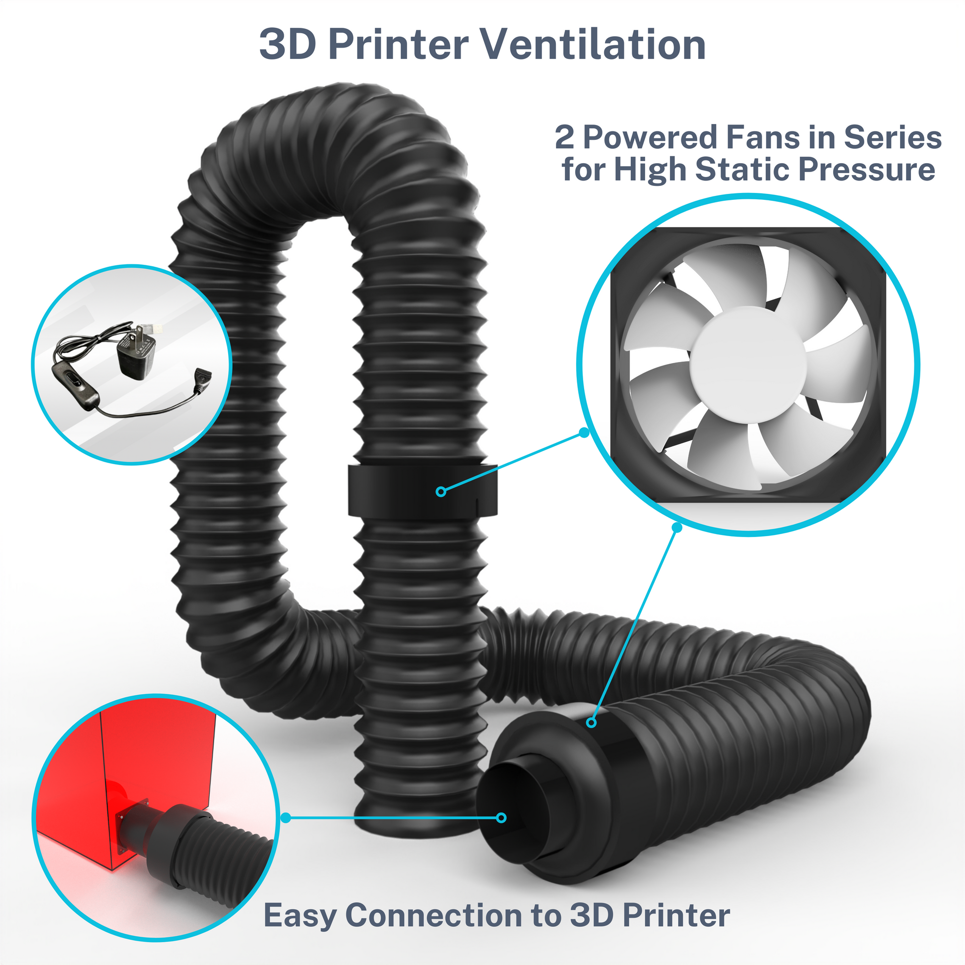 3D Printer Ventilation Duct Odor/Fume Extractor System 8ft with 2x Fans for  3D Resin Printers
